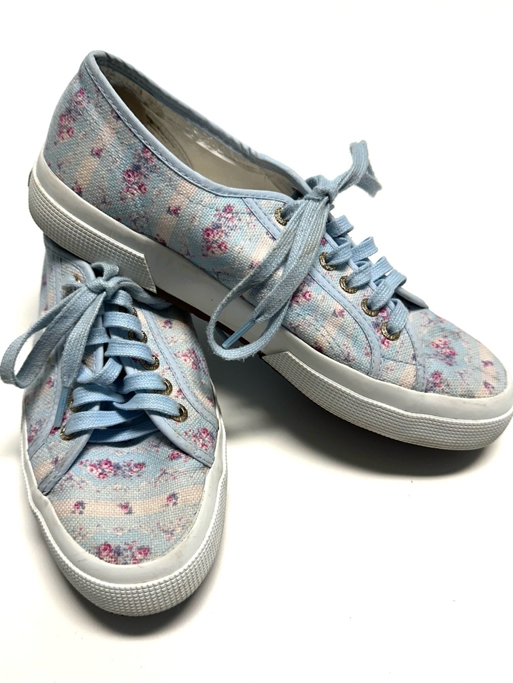 Superga x LoveShackFancy Floral Canvas Sneakers Blue Pink Size 41
